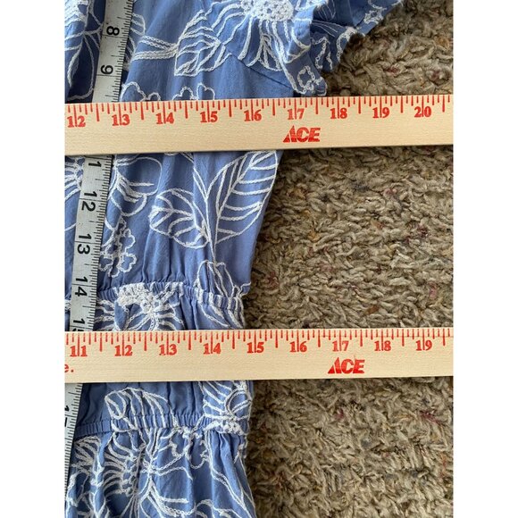 Cynthia Rowley Blue Floral Maxi Dress Cotton L Short Sleeve Smocked Waist Casual - Picture 6 of 7